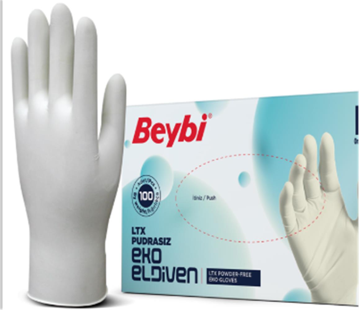 Beybi Lateks Pudrasız Eko (S) Small Beden Muayene Eldiven 100lü Paket 