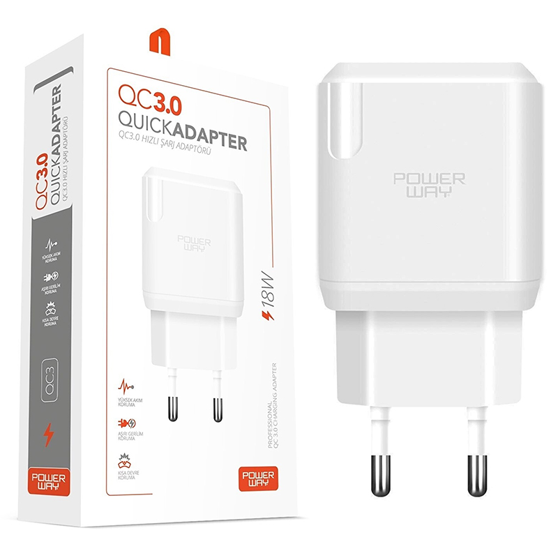 POWERWAY QC3 HIZLI 3000 MA 18W TÜM TELEFONLARA UYUMLU USB 3.0 ŞARJ KAFA SADE BAŞLIK ADAPTÖRÜ