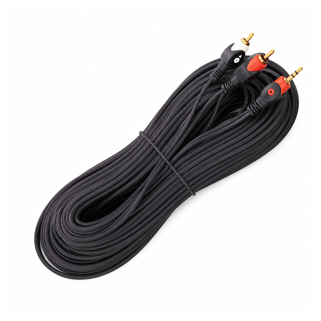 POWERMASTER 1. KALİTE 2 RCA ERKEK + 3.5 MM STEREO ERKEK GOLD 10 METRE SES KABLOSU