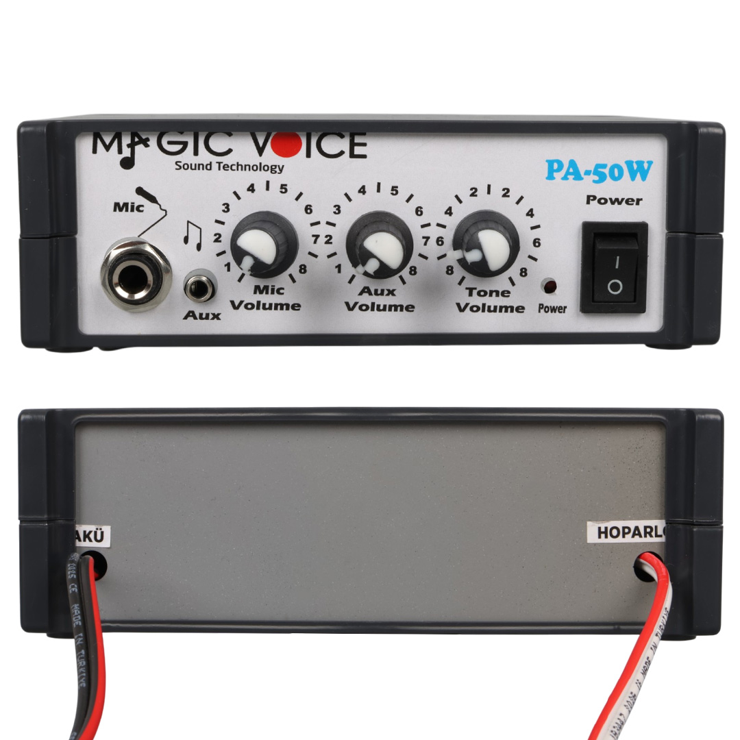 MAGICVOICE MV-2022 PA-50W PLASTİK KASA  12 VOLT MİNİ 50 WATT PAZARCI ANFİSİ