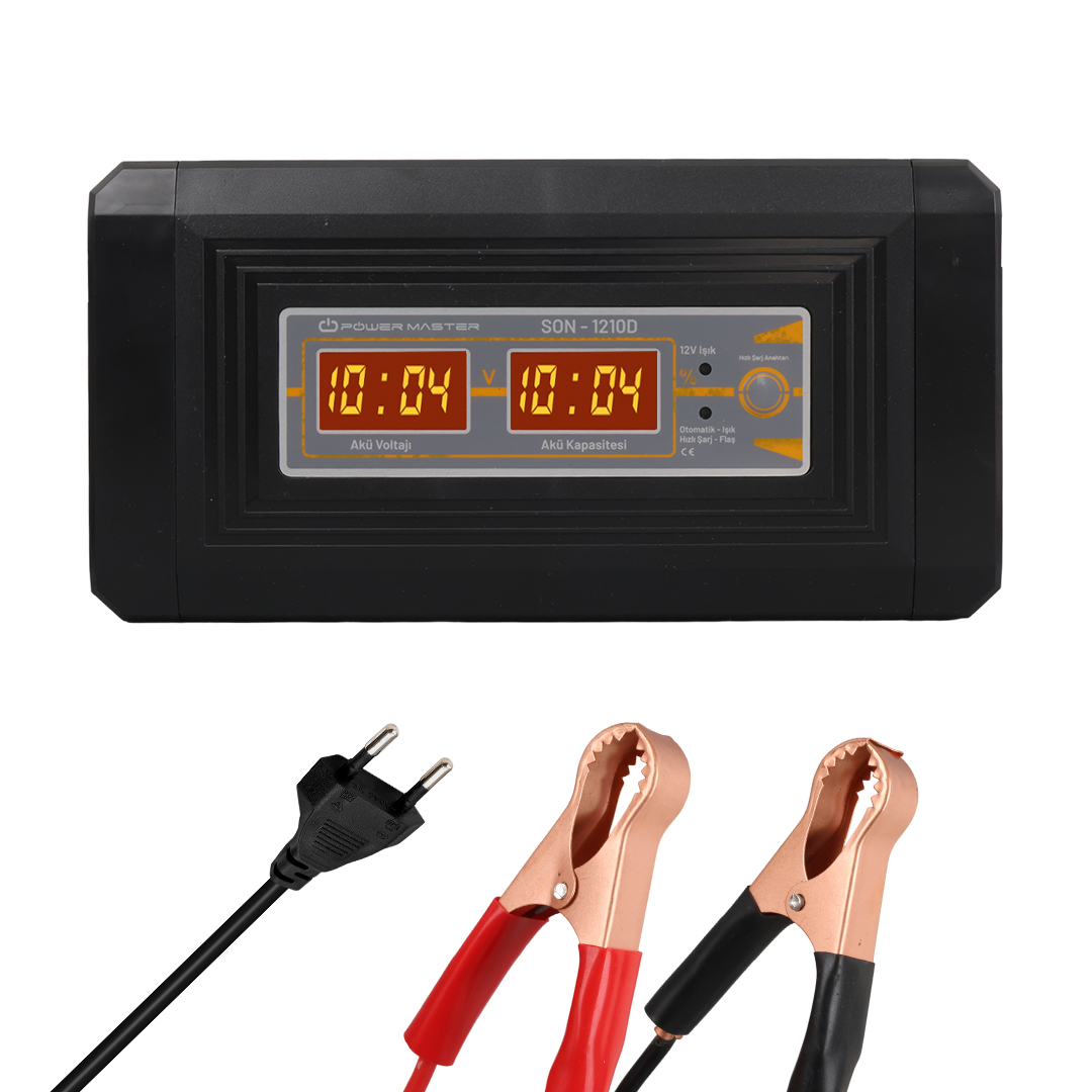 POWERMASTER SON-1210D 12 VOLT/24 VOLT - 10 AMPER DİGİTAL EKRANLI AKILLI KURU - ASİT - JEL AKÜ ŞARJ CİHAZI