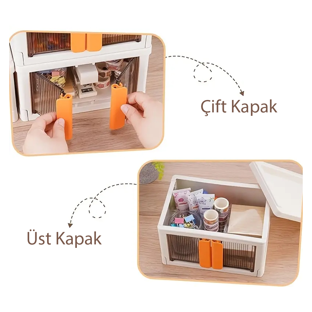 SUNUP SN-25881 40X64X37CM 72L KATLANABİLİR PLASTİK SAKLAMA KUTUSU KAHVERENGİ KAPAKLI TEKERLEKLİ