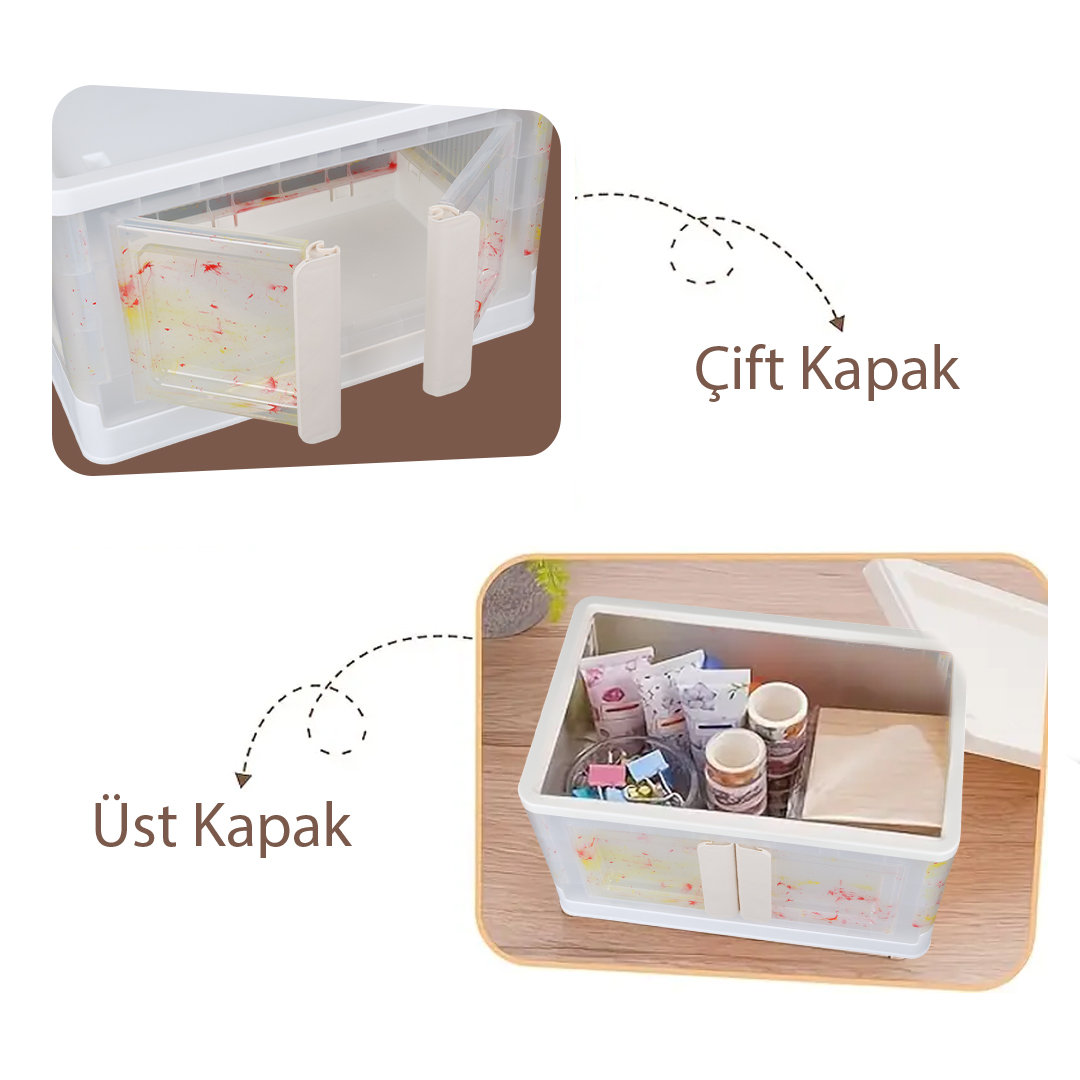 SUNUP SN-25883 40X64X37CM 72L KATLANABİLİR PLASTİK SAKLAMA KUTUSU RENKLİ KAPAKLI TEKERLEKLİ