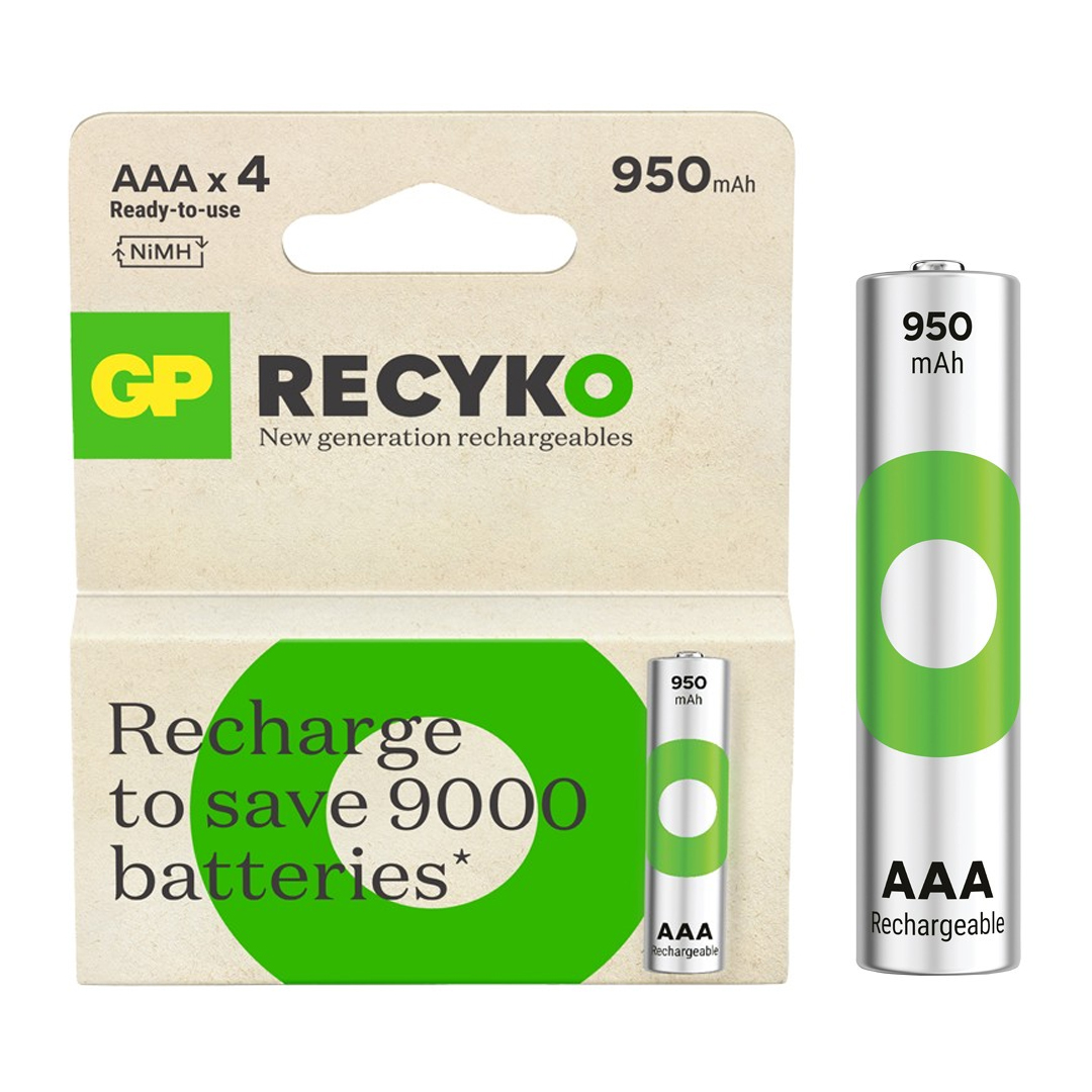 GP RECYKO 950 MAH AAA İNCE 4LÜ ŞARJLI KALEM PİL GP100AAAHCE-2EB4 (GPRHC103E001)