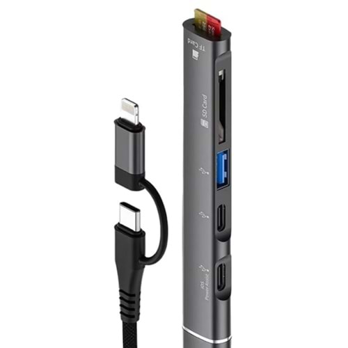Bilişim Burada ZR563 LİGHTNİNG TYPE-C 5 İN 1 USB HUB CARD READER