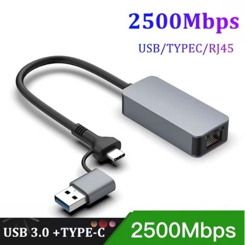 Bilişim Burada ZR1144 USB/TYPE C 2.5G ETHERNET ÇEVİRİCİ