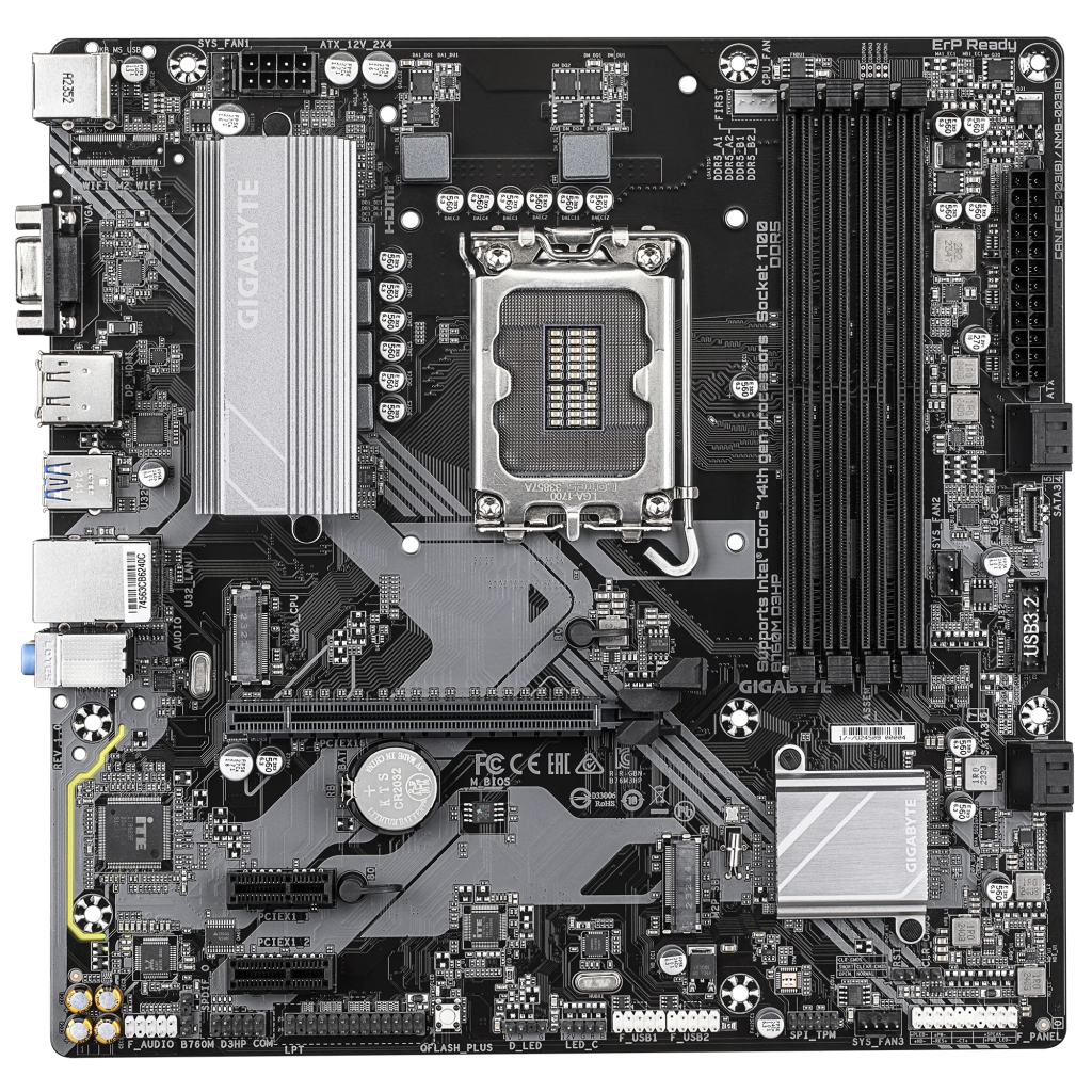 GIGABYTE B760M D3HP DDR5, 4xDDR5, 2xM.2, DP, HDMI, VGA, 12-13.14.Nesil, LGA1700 Soket, Anakart