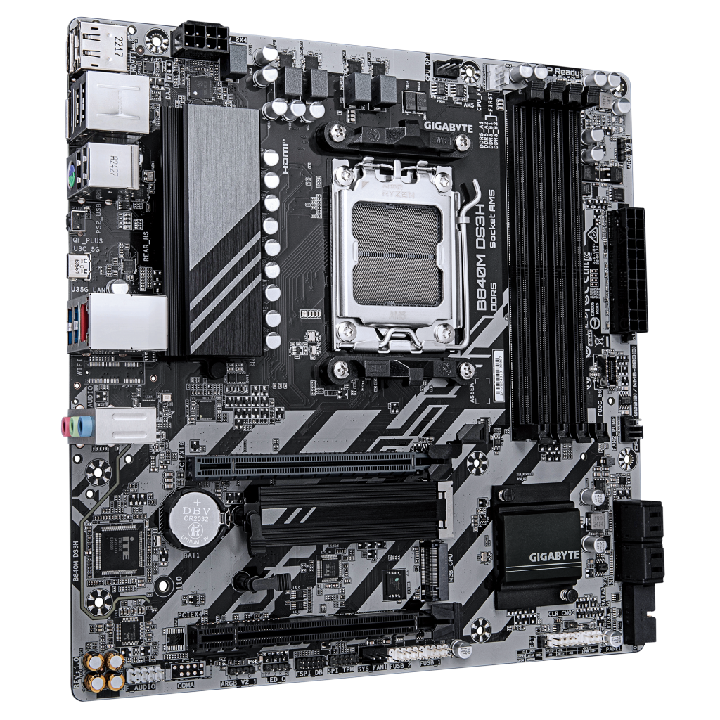 GIGABYTE B840M DS3H, 4xDDR5, 2xM.2, 2xDP, HDMI, Type-C, AM5 Soket GAMING Anakart