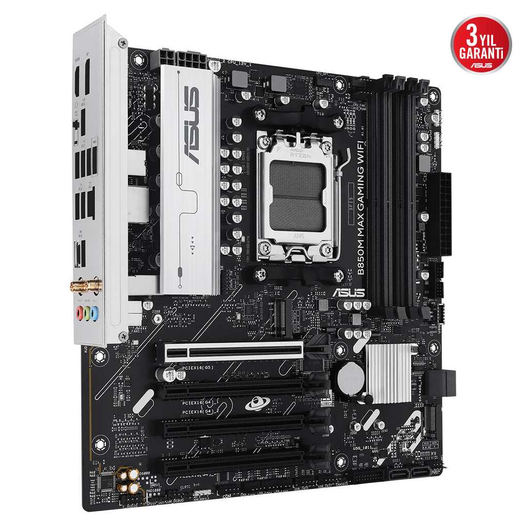 ASUS B850M MAX GAMING WIFI, 4xDDR5, 3x M2, HDMI, DP, Type-C, Wi-Fi 6, Bluetooth v5.4, AM5 Soket GAMING Anakart
