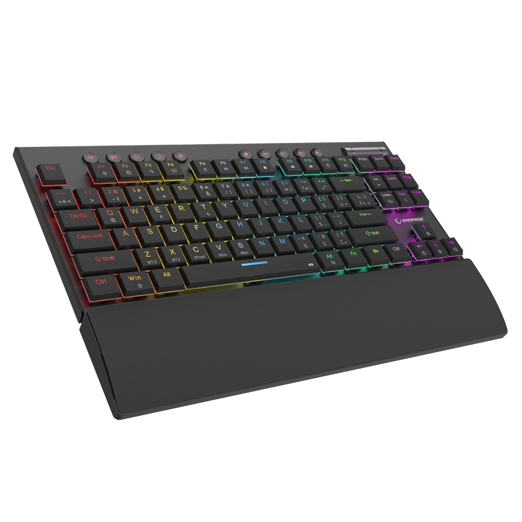 RAMPAGE BERU, Siyah, 2.4Ghz ve Bluetooth Kablosuz, RGB Lighting, RED Switch MECHANICAL, ABS Case, 1000mAh Bataryalı Gaming Klavye