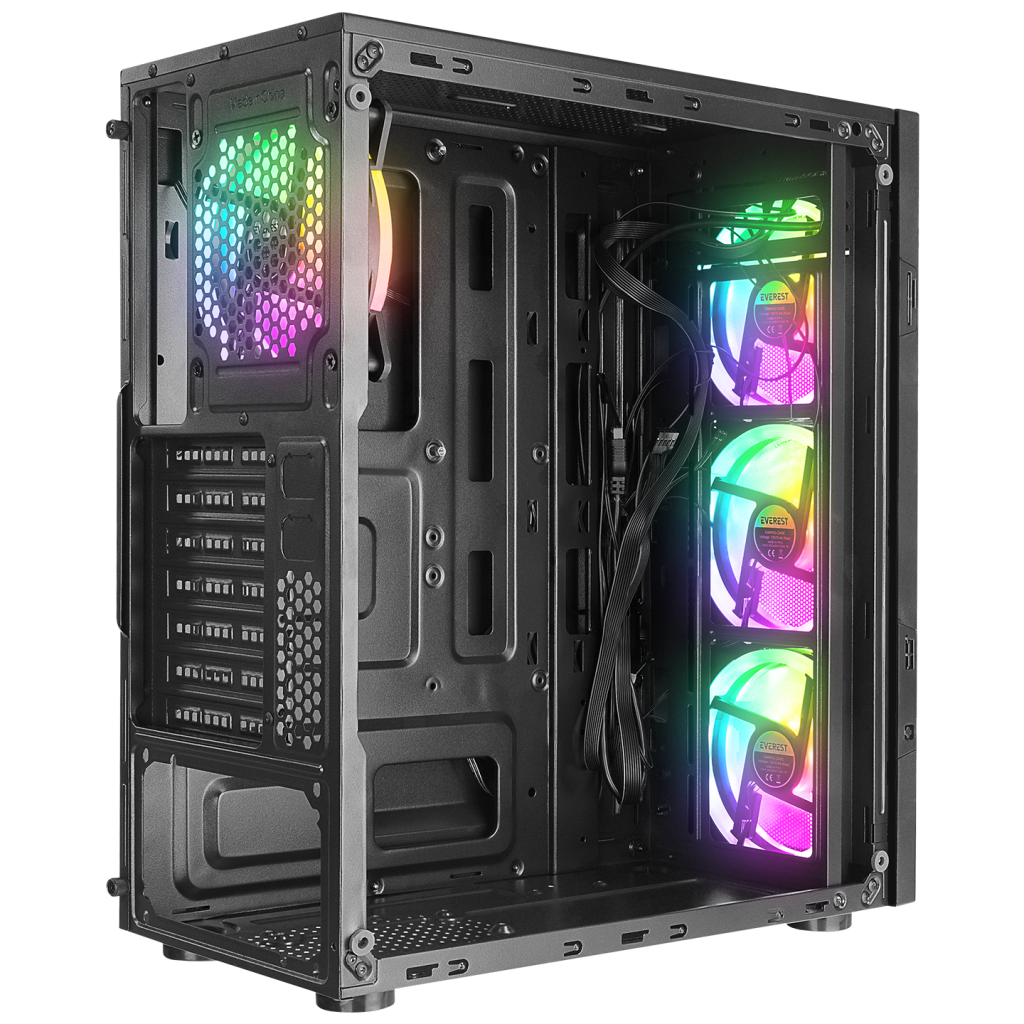 EVEREST CREST-V1, Mesh, PSU Yok, 4x12cm RGB Fan, Temperli Cam Yan Panel, ATX, GAMING KASA