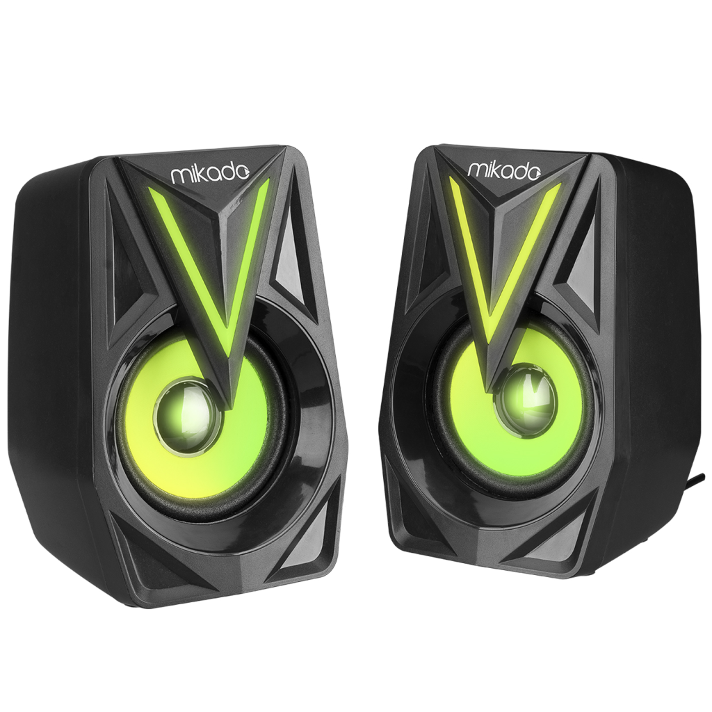 MIKADO MD-S23 GLARE, 6W, 1+1, Masaüstü, RGB Aydınlatma, USB, Siyah Kasa, Speaker