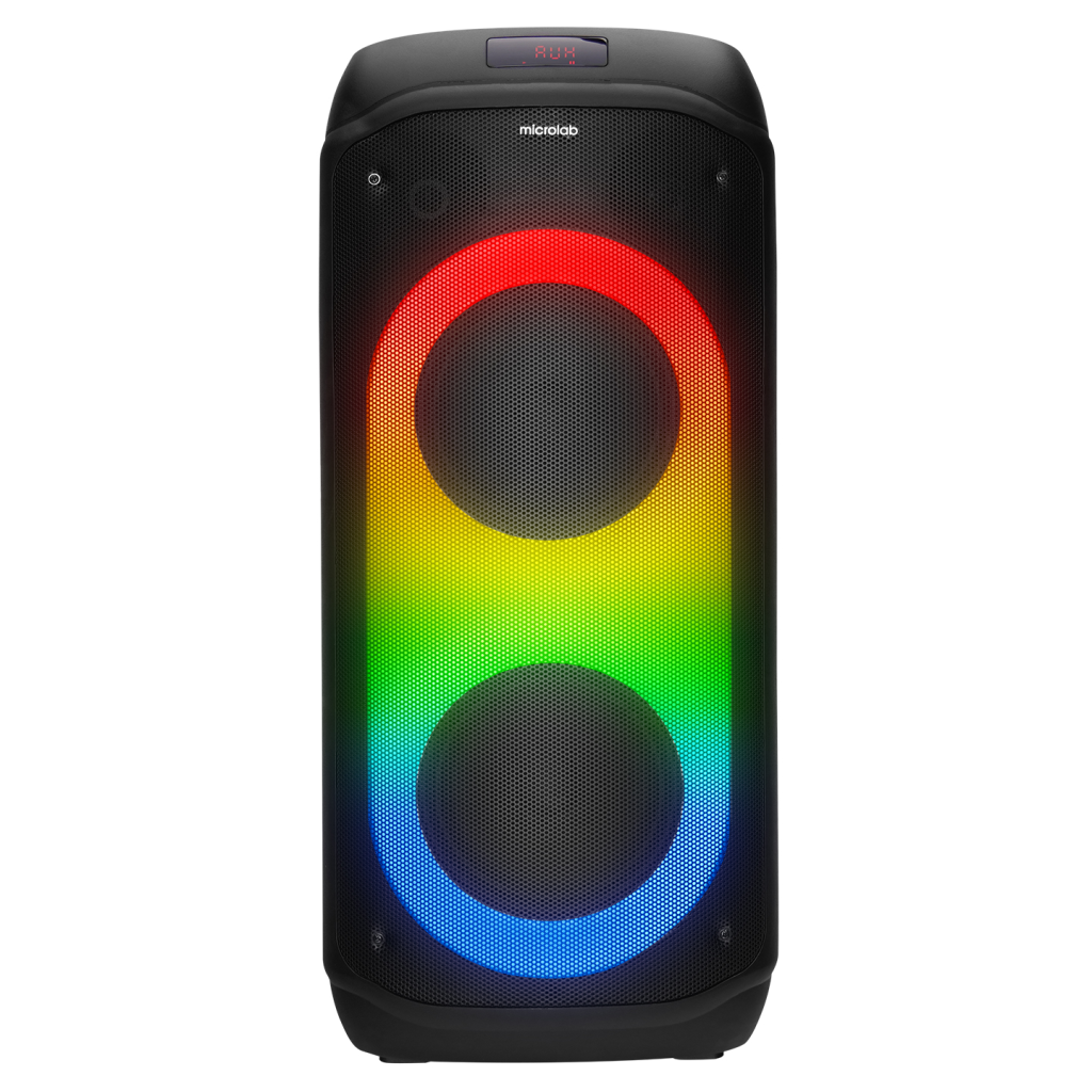 MICROLAB M61, 80W, Taşınabilir, BT/USB/AUX/TF/TWS, RGB Işıklı, 2400mAh Batarya, 2adet VHF Mikrofon, Karaoke/Parti, Bluetooth Speaker,