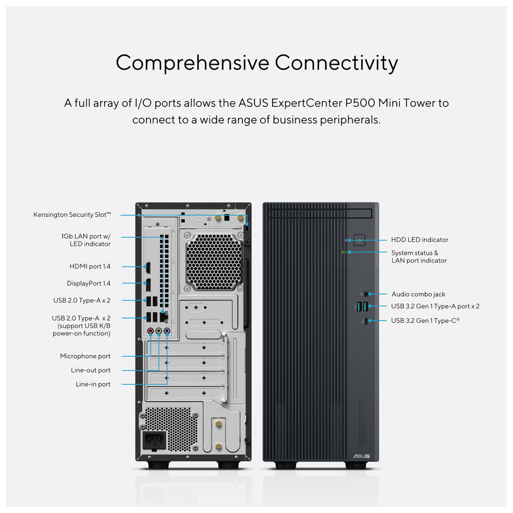 ASUS P500MV-C724016512B0D ExpertCenter P500, Core 7 240H, 16Gb DDR5 Ram, 512Gb SSD, Paylaşımlı Ekran Kartı, FreeDos, Mini Kule PC