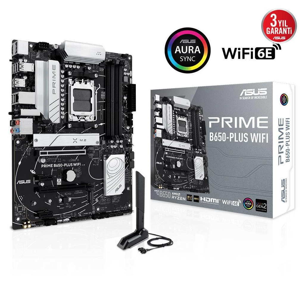 ASUS PRIME B650-PLUS WI-FI, 4xDDR5, 2xM.2,  HDMI, DP, Type-C, AMD Ryzen 7000 Serisi, AM5 Soket Anakart