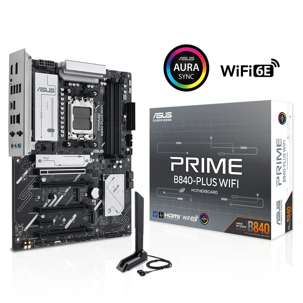ASUS PRIME B840-PLUS WI-FI, 4xDDR5, 3x M.2, HDMI, DP, Type-C, WI-FI 6E, Bluetooth 5.3, AMD Ryzen 9000 Serisi, AM5 Soket Anakart