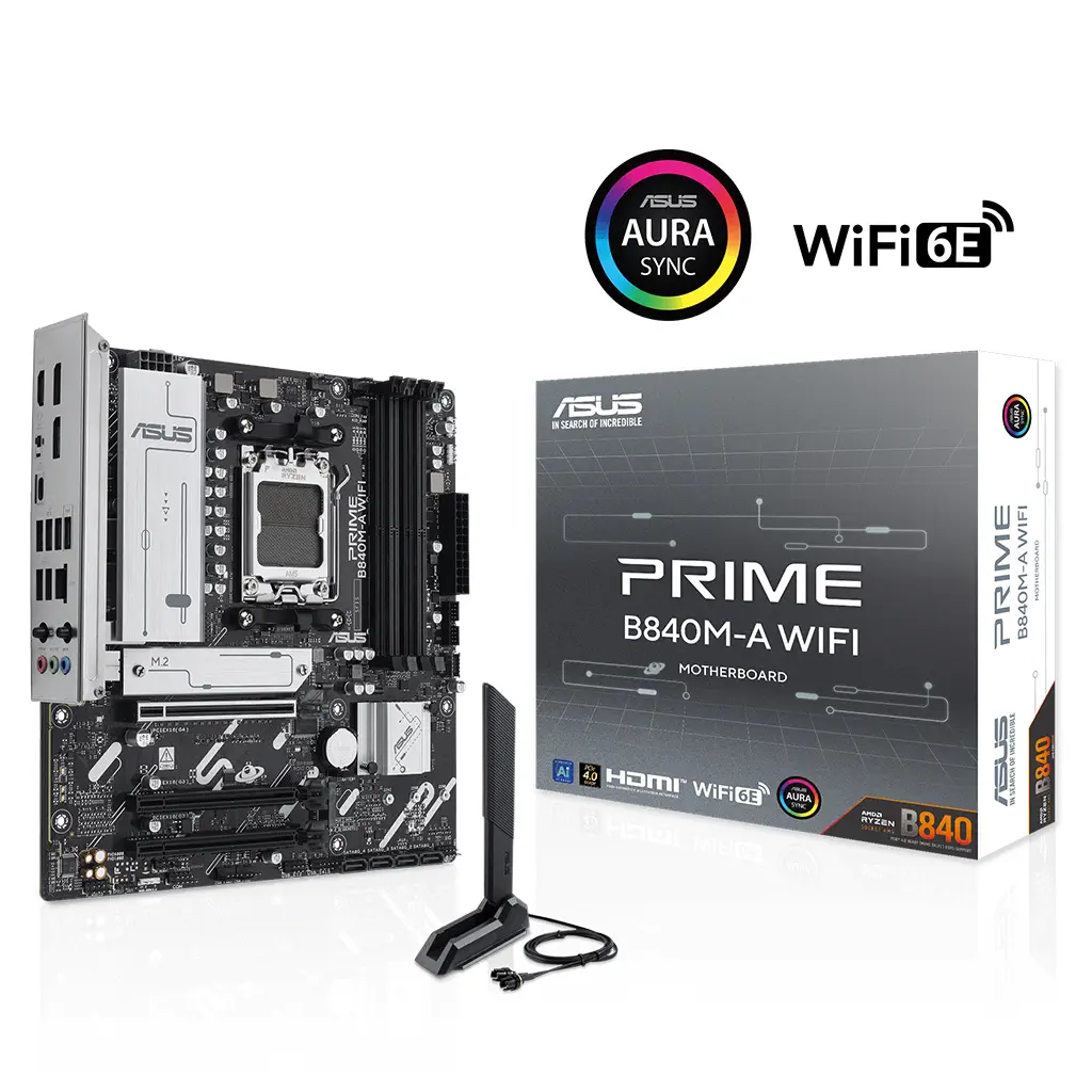 ASUS PRIME B840M-A WI-FI, 4xDDR5, 3x M.2, HDMI, 2x DP, Type-C, WI-FI 6E, Bluetooth 5.3, AMD Ryzen 9000 Serisi, AM5 Soket Anakart