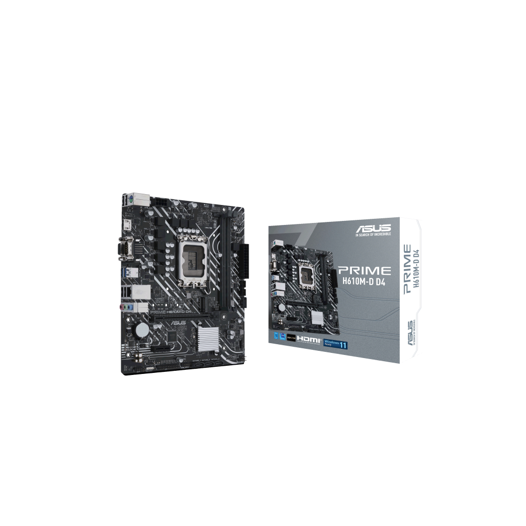 ASUS PRIME H610M-D D4, 2xDDR4, M.2, D-SUB, HDMI, RS232 Port, 12-13.Nesil, LGA1700 Soket, Anakart