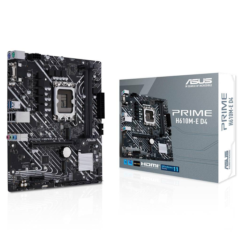 ASUS PRIME H610M-E D4-CSM, 2xDDR4, 2x M.2, D-SUB, HDMI, DP, 12-13.Nesil, LGA1700 Soket, Anakart