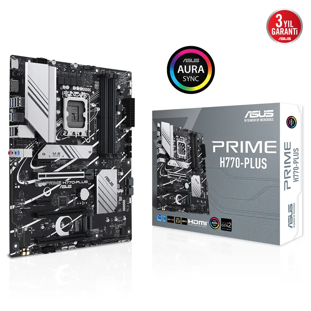 ASUS PRIME H770-PLUS, 4xDDR5, 3x M.2, HDMI, DP, Type-C, 12-13.Nesil, LGA1700 Soket, Anakart