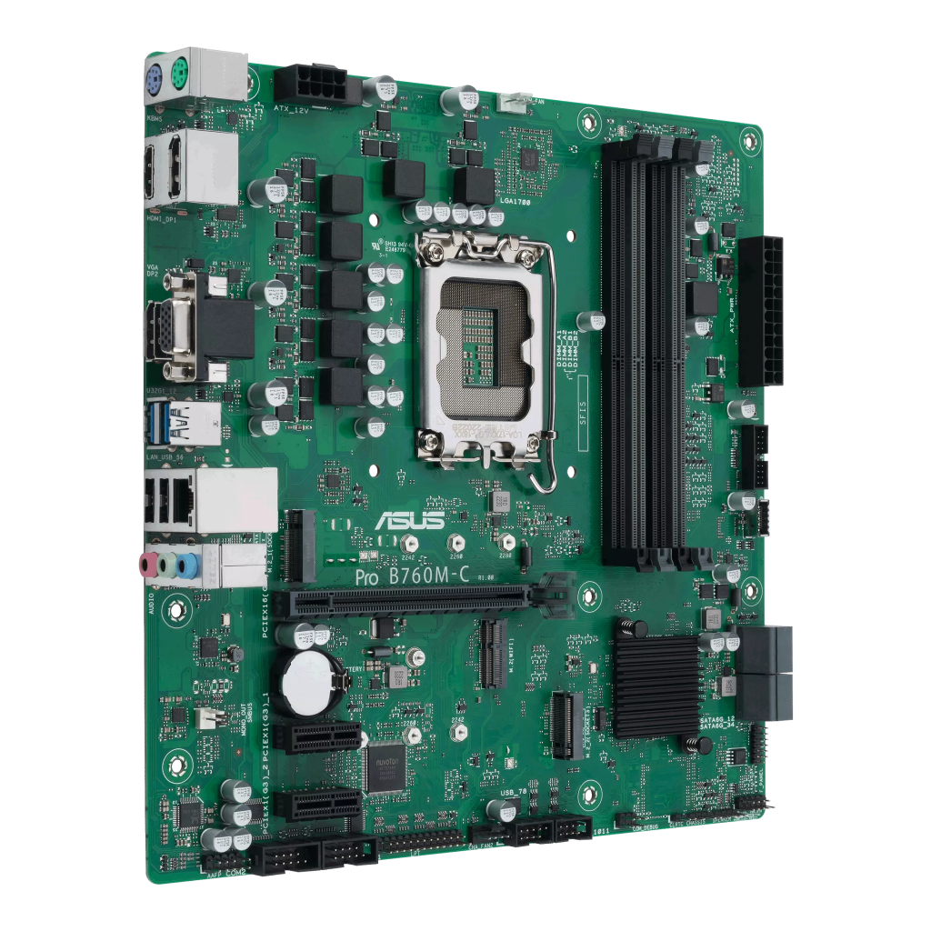ASUS PRO B760M-C-CSM, 4xDDR5, 2x M.2, HDMI, DP, D-SUB, 12-13.Nesil, LGA1700 Soket, Anakart