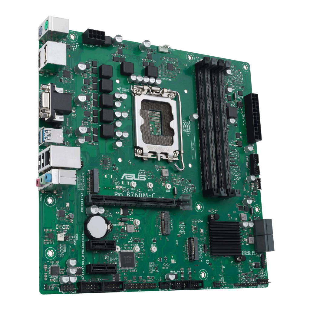 ASUS PRO B760M-C-CSM, 4xDDR5, 2x M.2, HDMI, DP, D-SUB, 12-13.Nesil, LGA1700 Soket, Anakart
