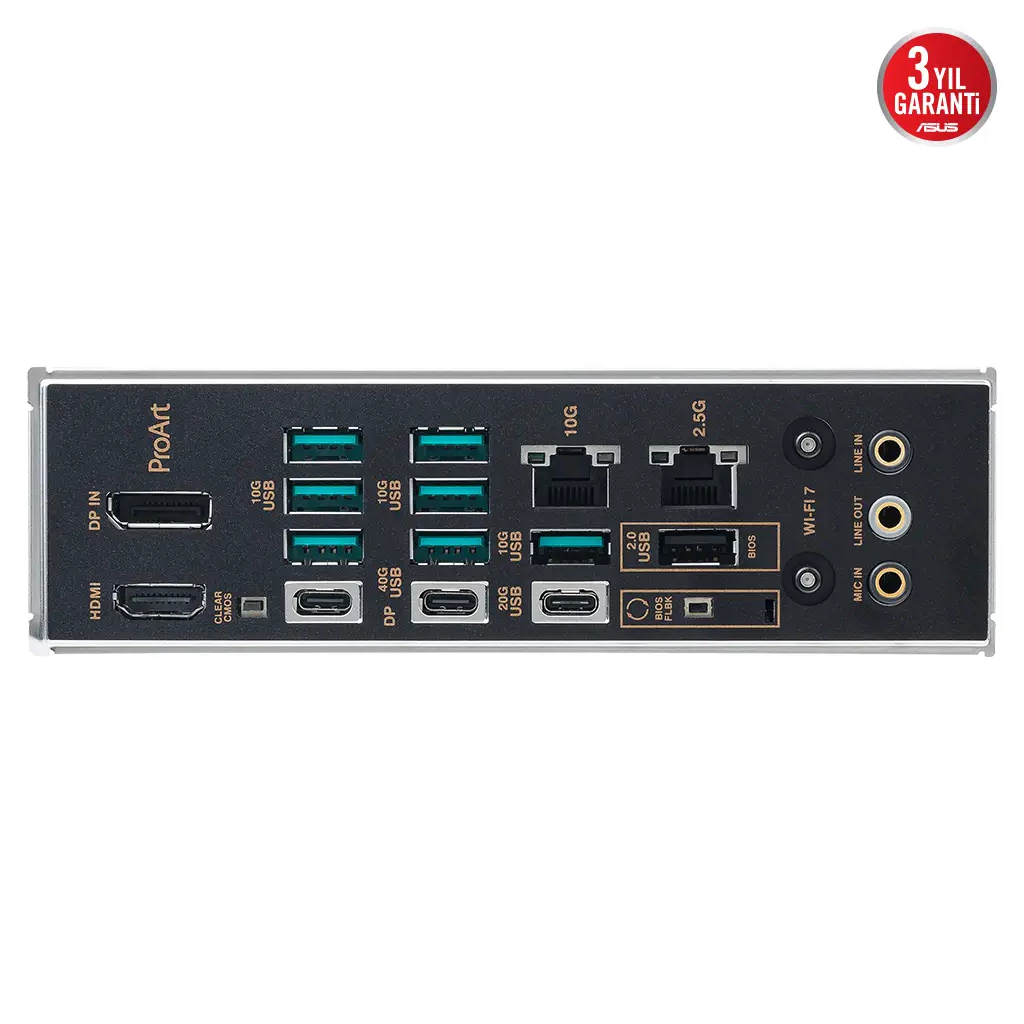 ASUS PROART X870E-CREATOR WIFI, 4xDDR5, 4xM.2, HDMI, DP, Type-C, PCIe 5.0, Wi-Fi 7, Bluetooth v5.4, AMD Ryzen 9000-8000 ve 7000 Serisi, AM5 Soket Anakart