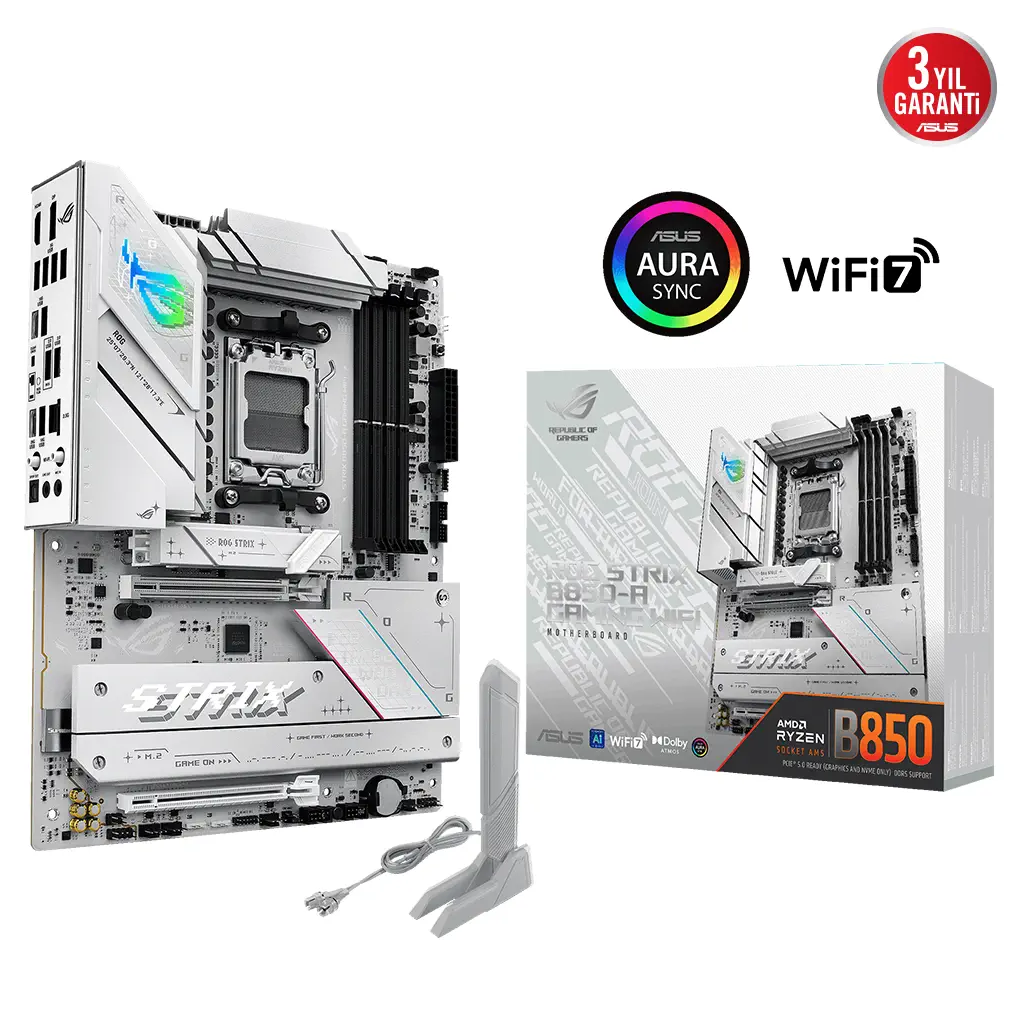 ASUS ROG STRIX B850-A GAMING WIFI, 4xDDR5, 4x M2, HDMI, DP, 2xType-C, Wi-Fi 7, Bluetooth v5.4, AMD Ryzen 9000 Serisi, AM5 Soket Anakart