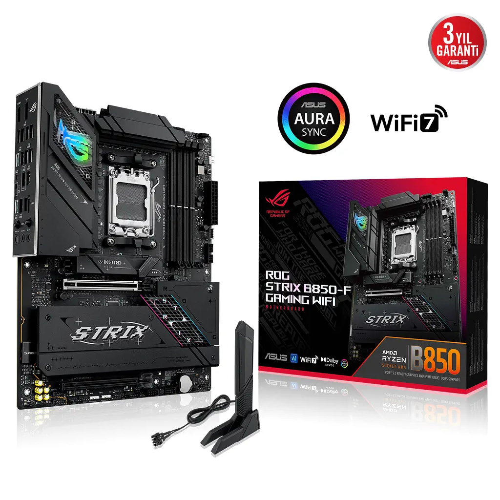 ASUS ROG STRIX B850-F GAMING WIFI, 4xDDR5, 4x M2, HDMI, DP, 2xType-C, Wi-Fi 7, Bluetooth v5.4, AMD Ryzen 9000 Serisi, AM5 Soket Anakart