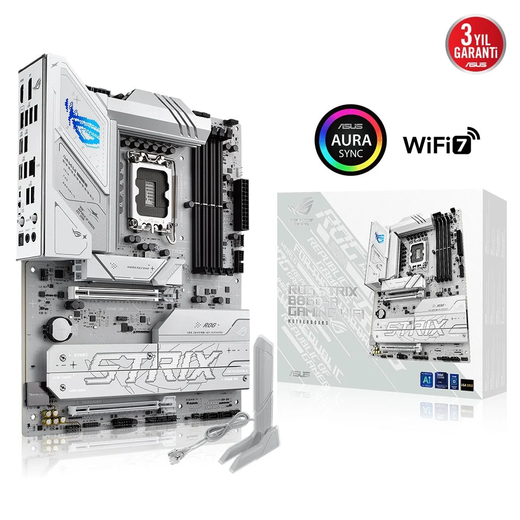 ASUS ROG STRIX B860-A GAMING WIFI, 4xDDR5, 4xM.2, HDMI, DP, Type-C, Wi-Fi 7, Bluetooth v5.4, Intel Core Ultra CPU(Seri 2), LGA1851 Soket, Gaming Anakart