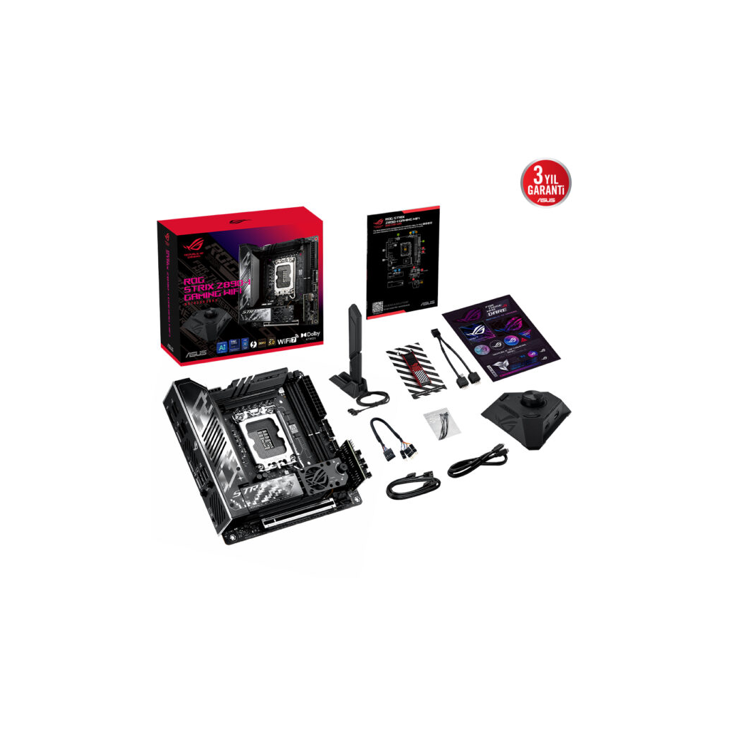 ASUS ROG STRIX Z890-I GAMING WIFI, 2xDDR5, 2xM.2, HDMI, 2xThunderbolt, 2xType-C, Wi-Fi 7, Mini ITX, Intel Core Ultra CPU(Seri 2), LGA1851 Soket, Gaming Anakart