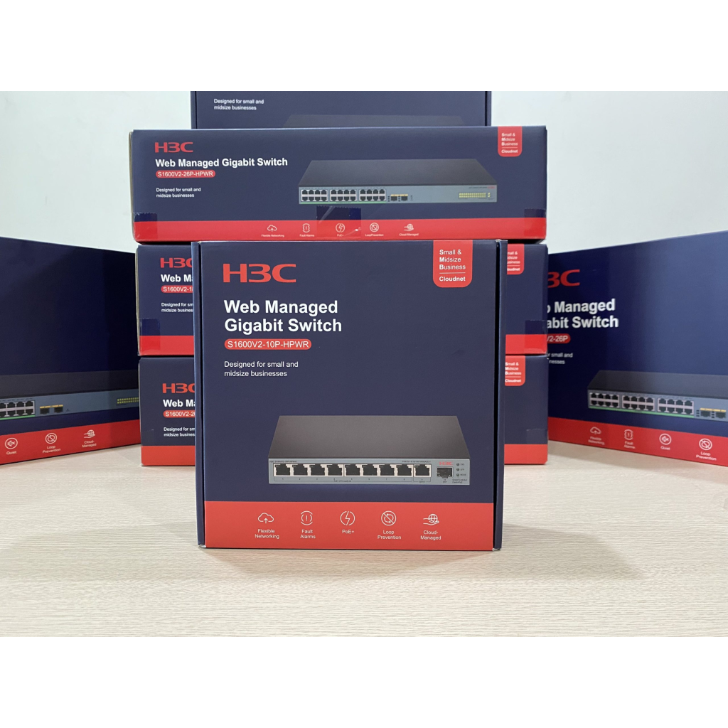 H3C S1600V2-10P-HPWR, 8 Port, GigaBit, PoE 125W, L2, 1 Port GigaBit Uplink, 1 Port GigaBit SFP, Web Yönetilebilir, Masaüstü Switch