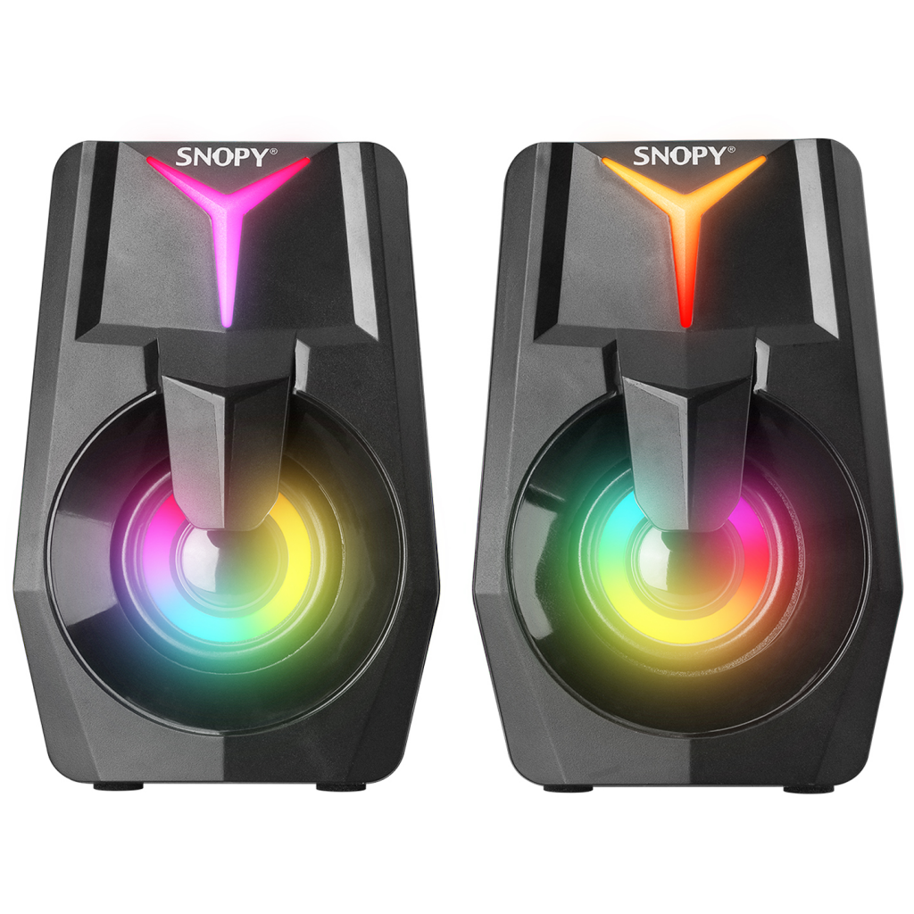 SNOPY SN-X22 STYLE, 6W, 1+1, Masaüstü, USB, RGB Aydınlatma, Siyah Kasa, Speaker