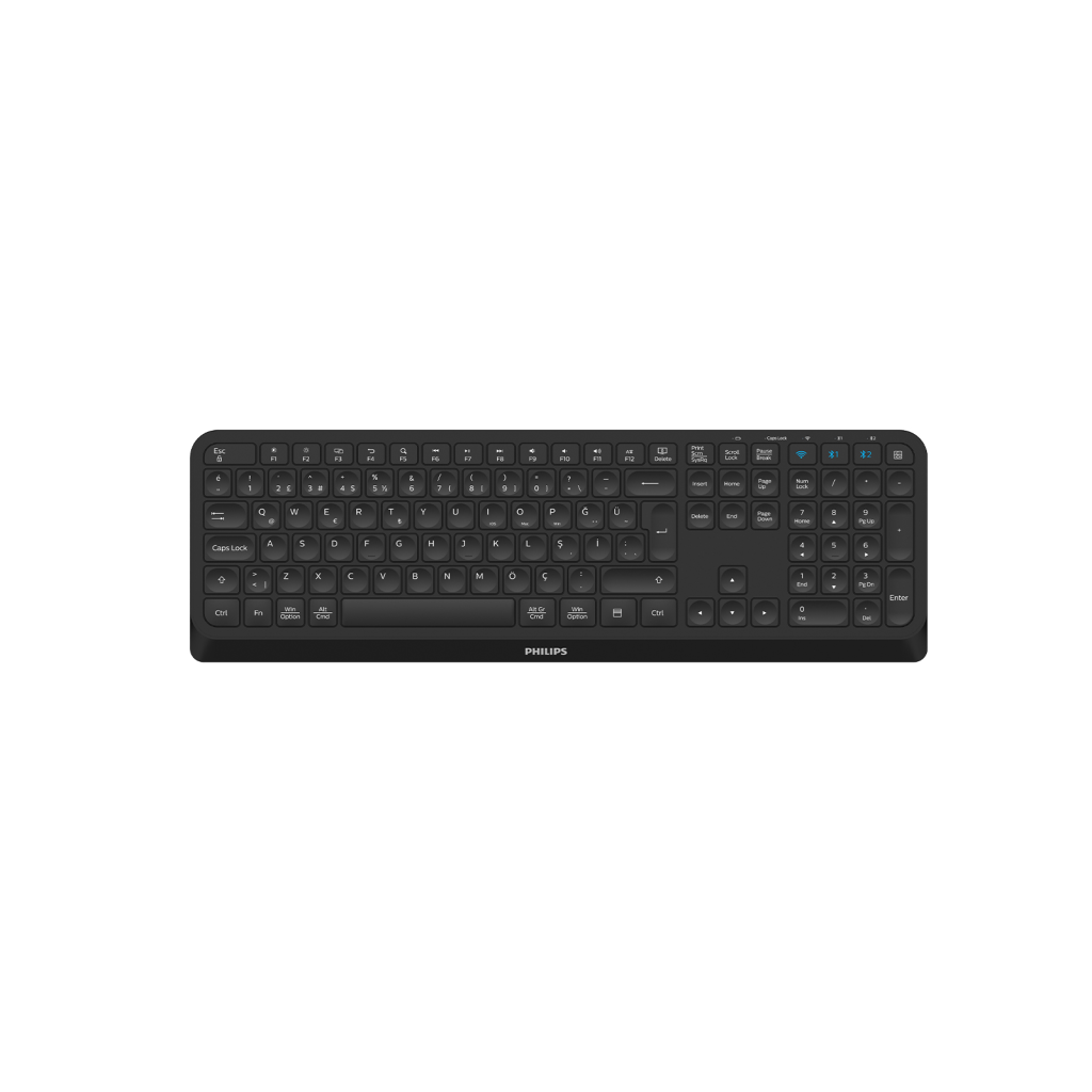 PHILIPS SPT6407B, Siyah, Türkçe Q, 2.4Ghz ve Bluetooth Kablosuz, Multimedya Klavye Mouse Set