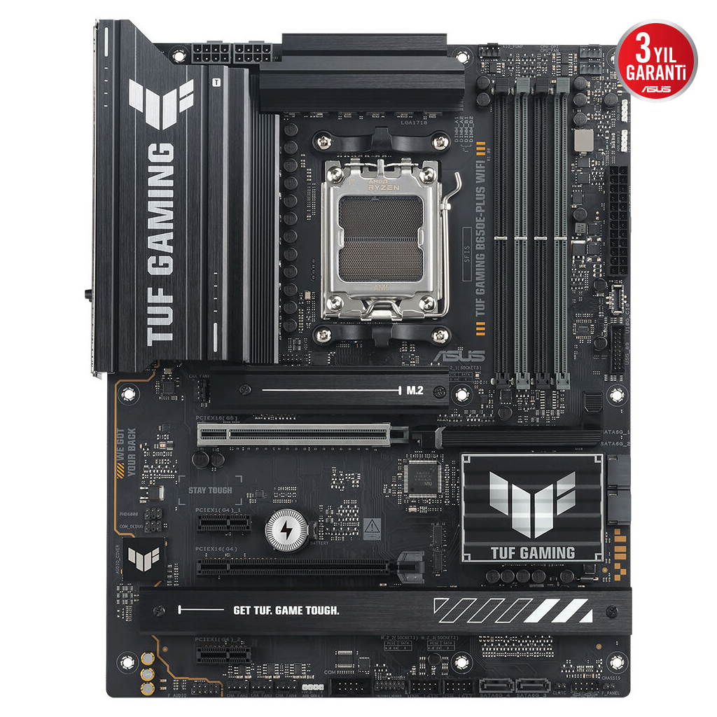 ASUS TUF GAMING B650E-PLUS WIFI, 4xDDR5, 3xM.2, DP, HDMI, Type-C, Wi-Fi 6E, Bluetooth v5.3, AM5 Soket Gaming Anakart