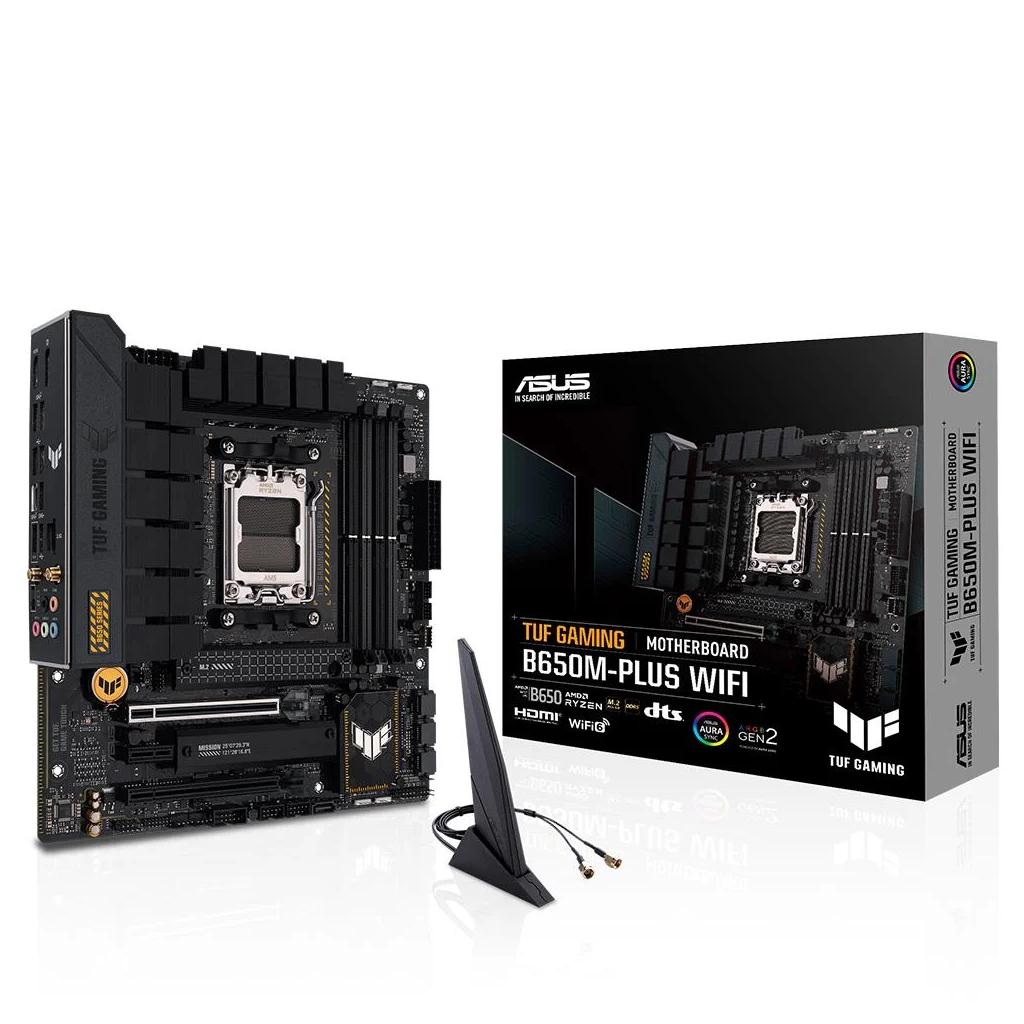 ASUS TUF GAMING B650M-PLUS WIFI, 4xDDR5, 2x M.2, HDMI, DP, Type-C, Wi-Fi 6, Bluetooth v5.2, AMD Ryzen 7000 Serisi, AM5 Soket Anakart