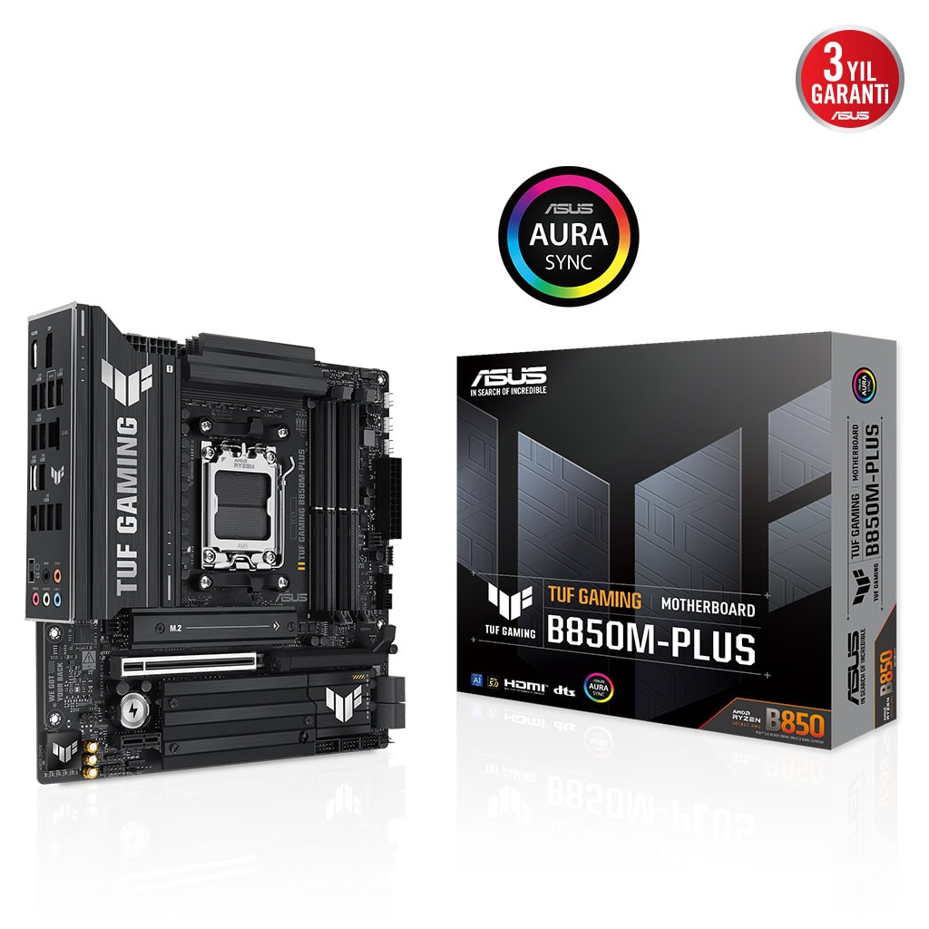 ASUS TUF GAMING B850M-PLUS, 4xDDR5, 3x M.2, HDMI, DP, Type-C, AMD Ryzen 9000 Serisi, AM5 Soket Anakart