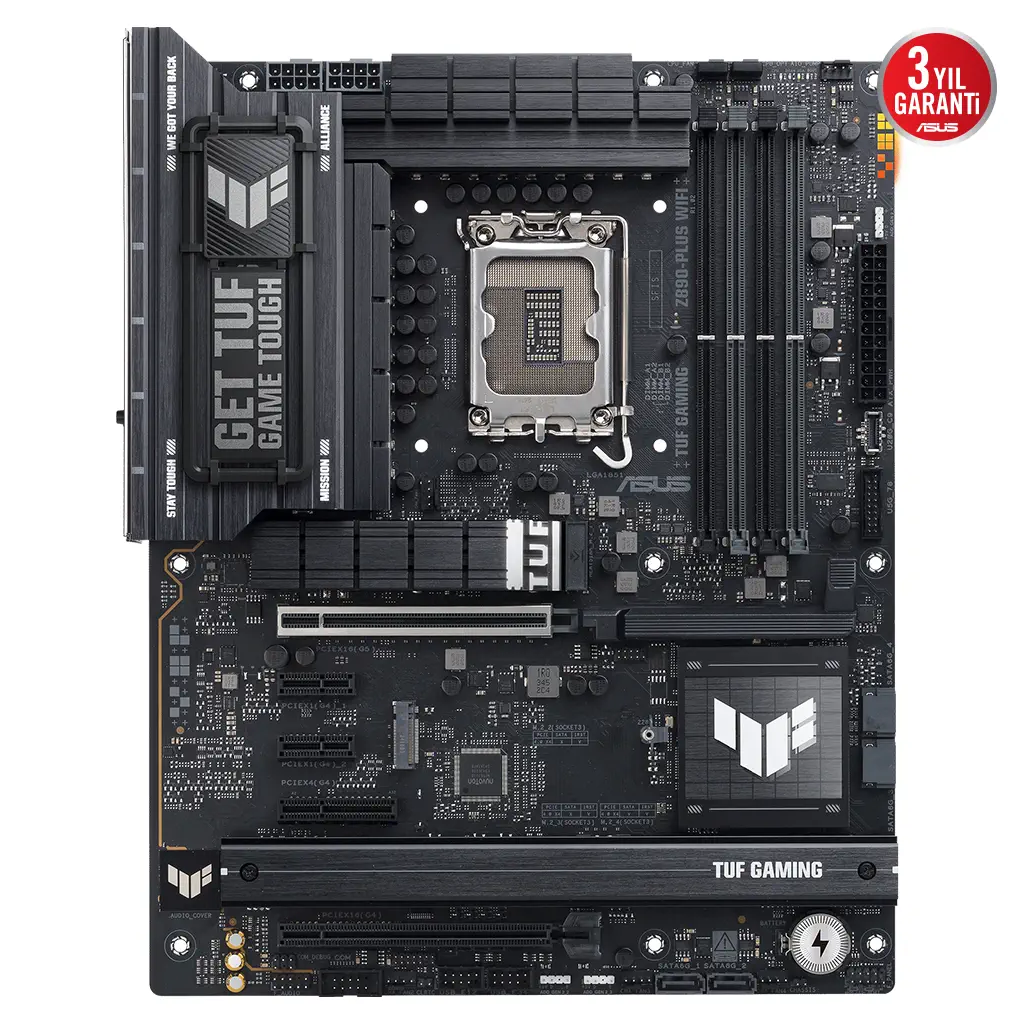ASUS TUF GAMING Z890-PLUS WIFI, 9066MHz OC, 4xDDR5 4x M.2, HDMI, DP, Type-C, Wi-Fi 7, Bluetooth 5.4, Intel Core Ultra CPU(Seri 2), LGA1851 Soket, Gaming Anakart