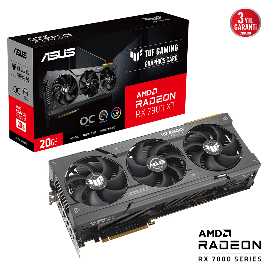 ASUS TUF-RX7900XT-O20G-GAMING, 20Gb, 320Bit, GDDR6, 1xHDMI, 3xDP GAMING Ekran Kartı