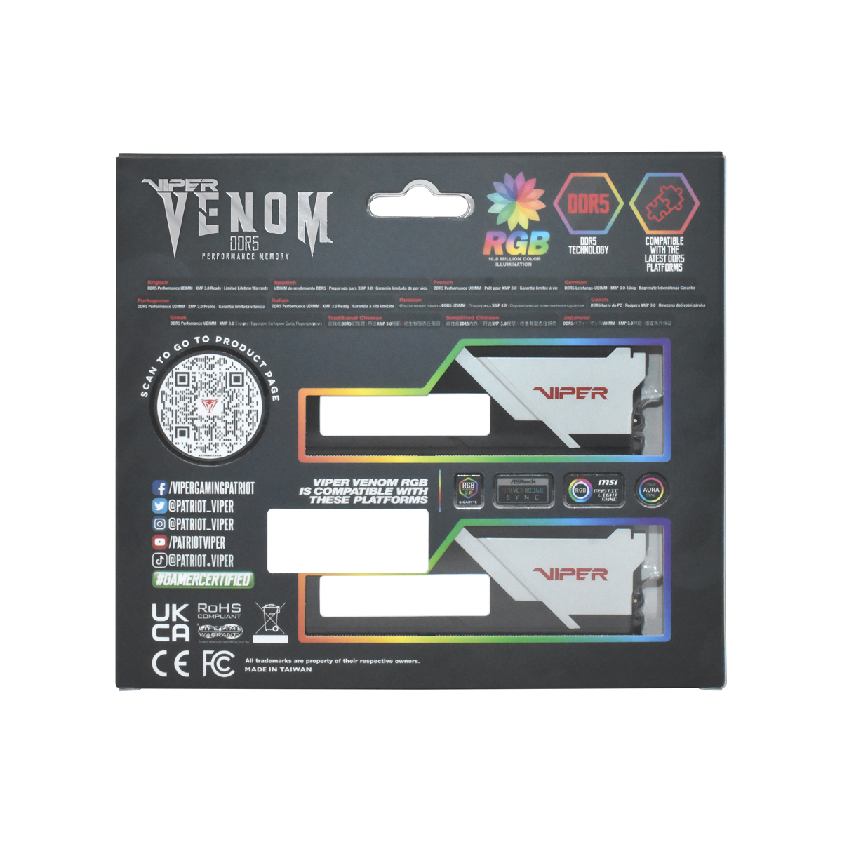 Patriot Viper Venom RGB 32GB (2x16GB) DDR5 6800MHz CL34 Gaming Ram (Bellek) (PVVR532G680C34K)