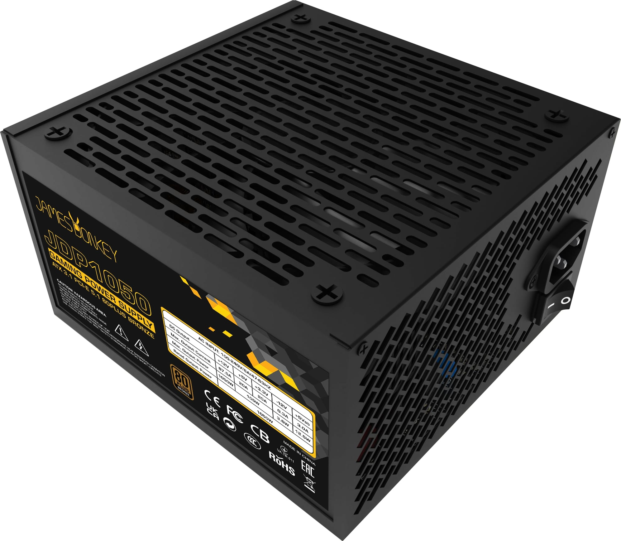 James Donkey JDP1050 APFC 12CM 1050W Bronze 80+ ATX 3.1 PCI-E 5.1 Power Supply
