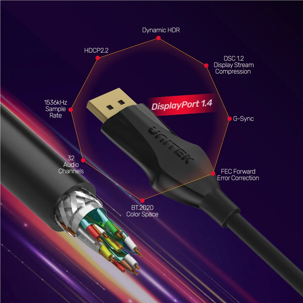 UNITEK DISPLAYPORT 1.4 KABLO 2MT 8K&60Hz (C1624BK-2M)