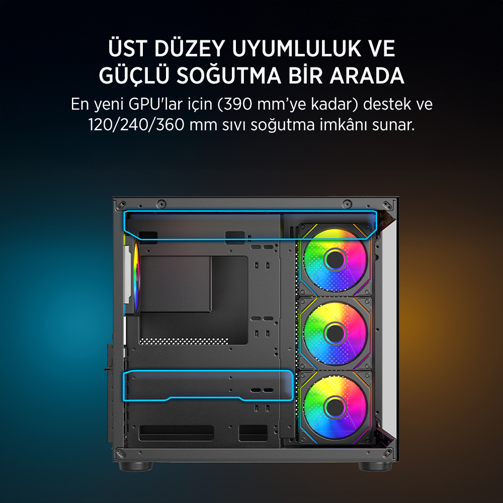 James Donkey Stark S800 4xARGB Temperli Cam ATX Siyah Gaming (Oyuncu) Kasa