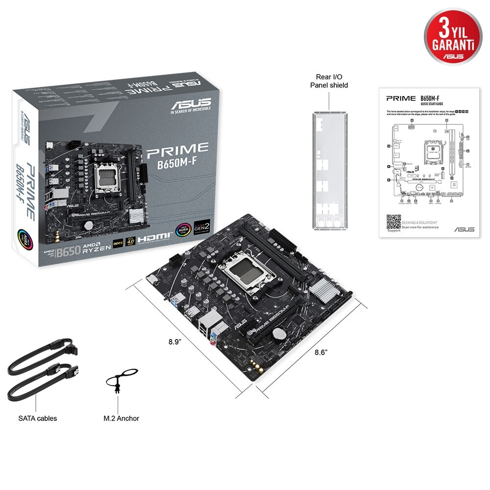 ASUS PRIME B650M-F DDR5 7200+(OC) HDMI M.2 AM5 MB